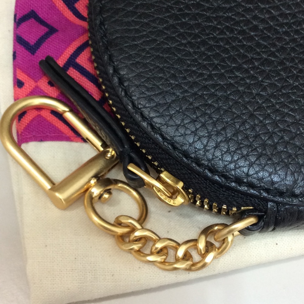 ✨Authentic Tory Burch Britten Coin Purse Key Fob Rare Black Leather - Picture 10 of 11